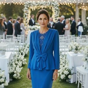 URSULA SWITZERLAND VINTAGE BLUE BEADED DRAPED BOW COCKTAIL BRIDAL DRESS PETITE 4